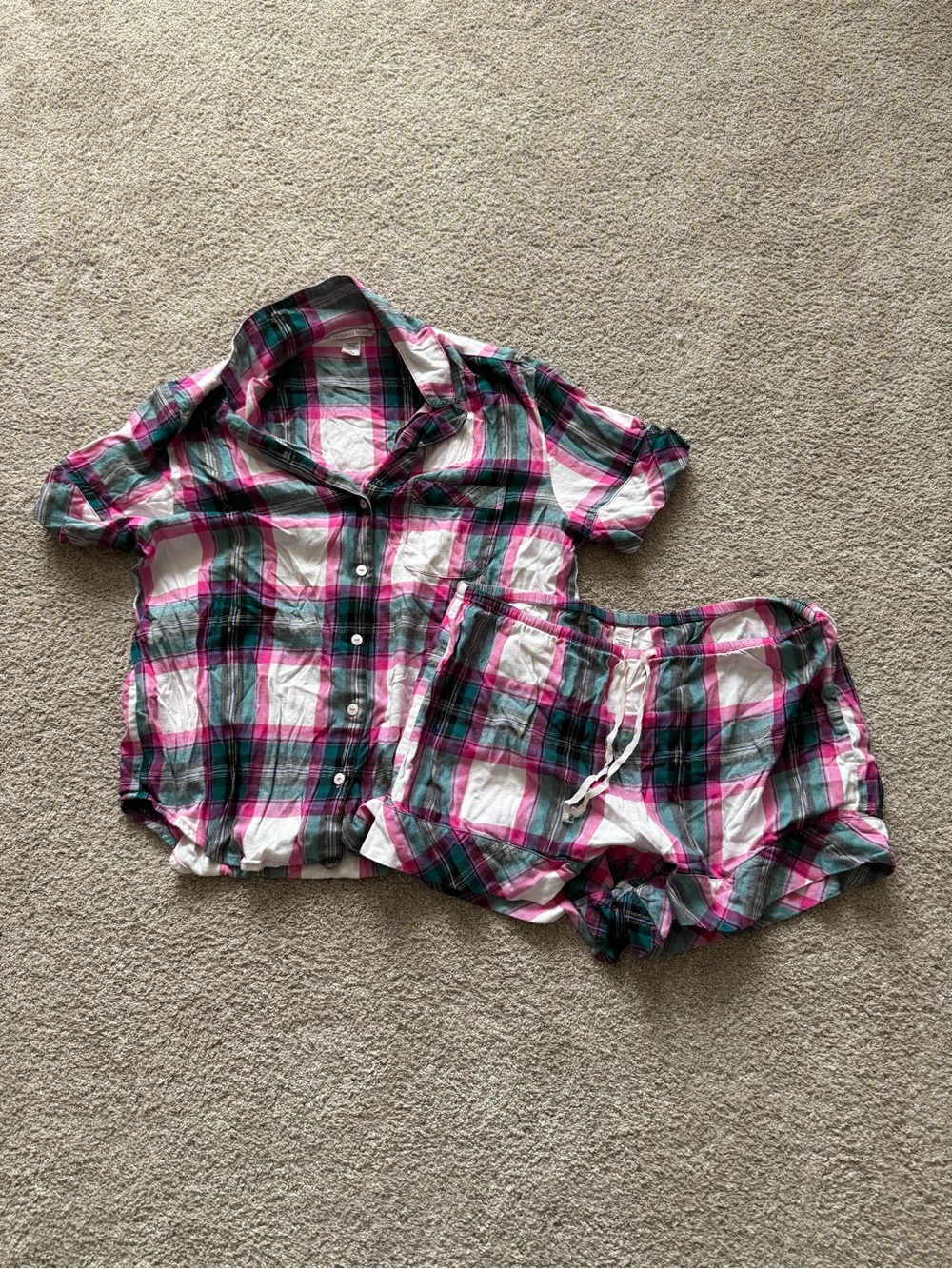 Victoria's Secret Plaid Short PJ Set Pink & Green - Size M